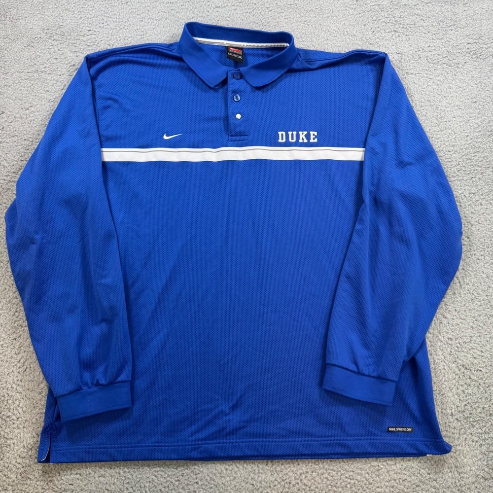 Nike Team Duke Blue Devils Long Sleeve Polo Shirt Mens XL Blue Sphere Dry NCAA